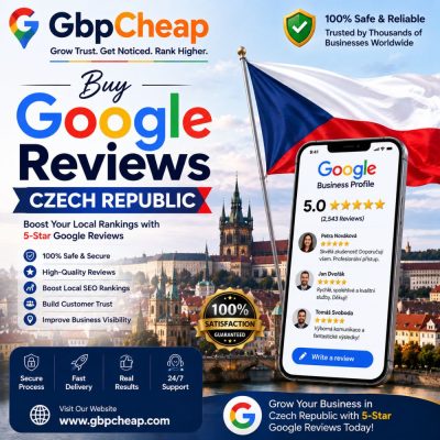 Buy Google Reviews Czech Republic – Professional Google Business Profile Banner with Czech Republic Flag and Prague City Background by GbpCheap