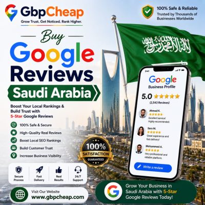Buy Google Reviews Saudi Arabia – Professional Google Business Profile Banner with Saudi Arabia Flag and Riyadh Skyline by GbpCheap