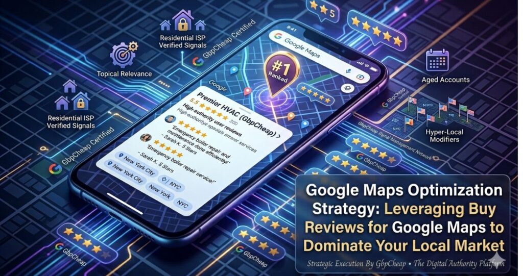Strategic guide to buy reviews for google maps safely showing #1 local pack ranking framework by GbpCheap.
