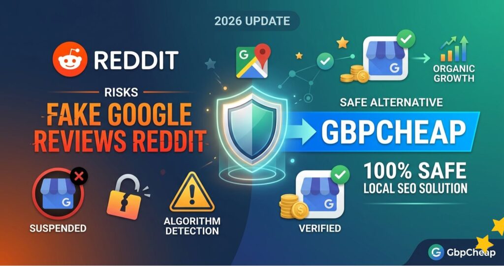 The Ultimate Guide to Fake Google Reviews Reddit: Risks, Realities, and Safer Local SEO Solutions for 2026 2 Infographic showing risks of fake Google reviews Reddit threads and safe local SEO solutions by GbpCheap.